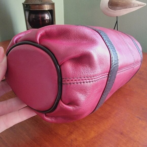 Lauren Ralph Lauren Dark Red Burgundy Leather Barrel Satchel Bag Purse - Picture 10 of 16